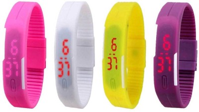 NS18 Silicone Led Magnet Band Watch Combo of 4 Pink, White, Yellow And Purple Digital Watch  - For Couple   Watches  (NS18)