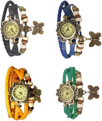 NS18 Vintage Butterfly Rakhi Combo of 4 Black, Yellow, Blue And Green Analog Watch  - For Women   Watches  (NS18)