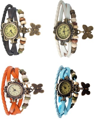 NS18 Vintage Butterfly Rakhi Combo of 4 Black, Orange, White And Sky Blue Analog Watch  - For Women   Watches  (NS18)