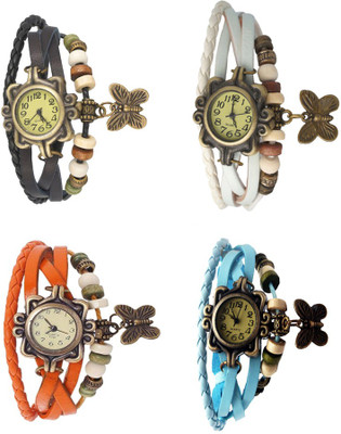 

NS18 Vintage Butterfly Rakhi Combo of 4 Black, Orange, White And Sky Blue Watch - For Women
