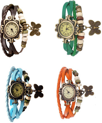 

Kissu Vintage Rakhi Combo of 4 Brown, Sky Blue, Green And Orange Watch - For Women
