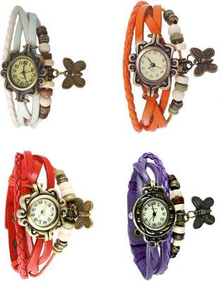 

Kissu Vintage Rakhi Combo of 4 White, Red, Orange And Purple Watch - For Women