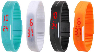 

Kissu Led Magnet Band Combo of 4 Sky Blue, White, Black And Orange Watch - For Men & Women