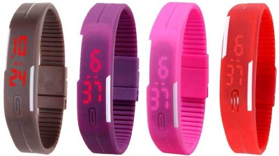 NS18 Silicone Led Magnet Band Watch Combo of 4 Brown, Purple, Pink And Red Digital Watch  - For Couple   Watches  (NS18)