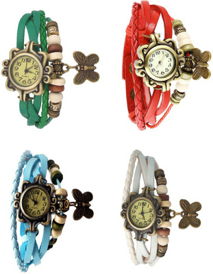 

Kissu Vintage Rakhi Combo of 4 Green, Sky Blue, Red And White Watch - For Women