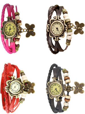 

Kissu Vintage Rakhi Combo of 4 Pink, Red, Brown And Black Watch - For Women