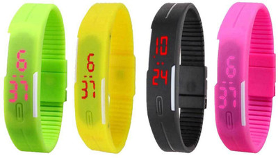 

Kissu Led Magnet Band Combo of 4 Green, Yellow, Black And Pink Watch - For Men & Women