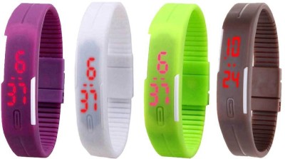 NS18 Silicone Led Magnet Band Combo of 4 Purple, White, Green And Brown Digital Watch  - For Boys & Girls   Watches  (NS18)