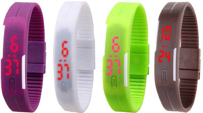 NS18 Silicone Led Magnet Band Combo of 4 Purple, White, Green And Brown Digital Watch  - For Boys & Girls   Watches  (NS18)