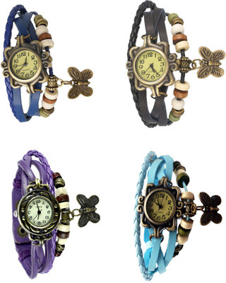 

NS18 Vintage Butterfly Rakhi Combo of 4 Blue, Purple, Black And Sky Blue Watch - For Women