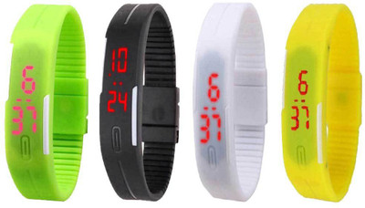 

NS18 Silicone Led Magnet Band Combo of 4 Green, Black, White And Yellow Watch - For Boys & Girls