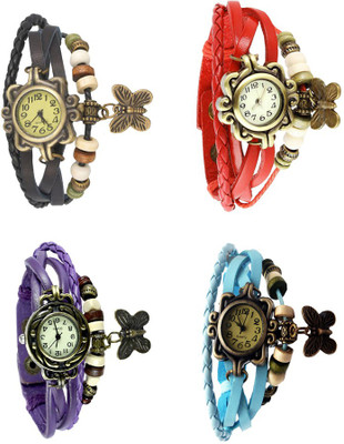 

NS18 Vintage Butterfly Rakhi Combo of 4 Black, Purple, Red And Sky Blue Watch - For Women