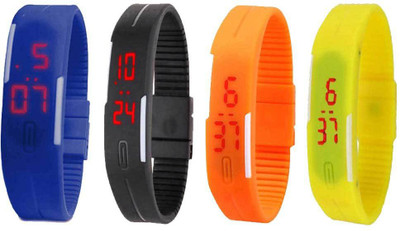 

Kissu Led Magnet Band Combo of 4 Blue, Black, Orange And Yellow Watch - For Men & Women