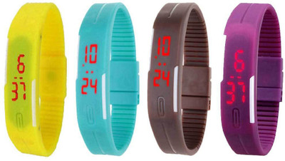 

NS18 Silicone Led Magnet Band Watch Combo of 4 Yellow, Sky Blue, Brown And Purple Watch - For Couple