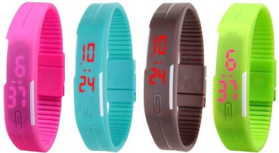 NS18 Silicone Led Magnet Band Combo of 4 Pink, Sky Blue, Brown And Green Digital Watch  - For Boys & Girls   Watches  (NS18)