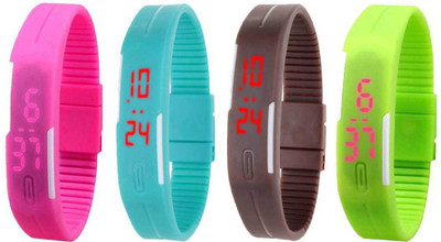 

Kissu Led Magnet Band Combo of 4 Pink, Sky Blue, Brown And Green Watch - For Men & Women