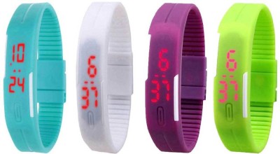 NS18 Silicone Led Magnet Band Combo of 4 Sky Blue, White, Purple And Green Digital Watch  - For Boys & Girls   Watches  (NS18)