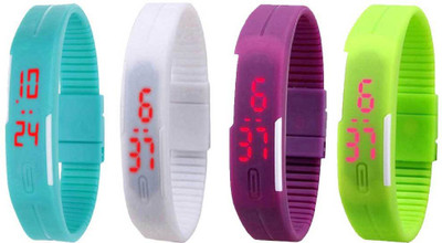 NS18 Silicone Led Magnet Band Combo of 4 Sky Blue, White, Purple And Green Digital Watch  - For Boys & Girls   Watches  (NS18)