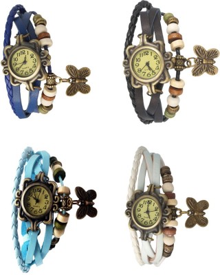 NS18 Vintage Butterfly Rakhi Combo of 4 Blue, Sky Blue, Black And White Analog Watch  - For Women   Watches  (NS18)