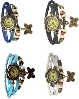 

NS18 Vintage Butterfly Rakhi Combo of 4 Blue, Sky Blue, Black And White Watch - For Women