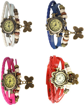 

Kissu Vintage Rakhi Combo of 4 White, Pink, Blue And Red Watch - For Women