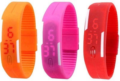 NS18 Silicone Led Magnet Band Combo of 3 Orange, Pink And Red Digital Watch  - For Boys & Girls   Watches  (NS18)