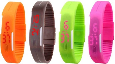 NS18 Silicone Led Magnet Band Combo of 4 Orange, Brown, Green And Pink Digital Watch  - For Boys & Girls   Watches  (NS18)