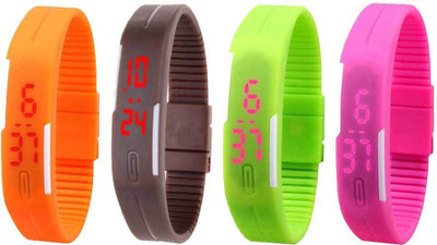 NS18 Silicone Led Magnet Band Combo of 4 Orange, Brown, Green And Pink Digital Watch  - For Boys & Girls   Watches  (NS18)