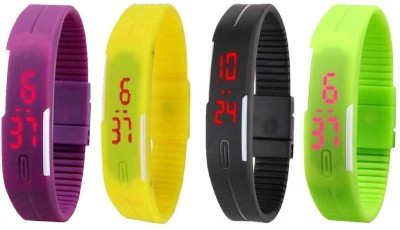 NS18 Silicone Led Magnet Band Combo of 4 Purple, Yellow, Black And Green Digital Watch  - For Boys & Girls   Watches  (NS18)