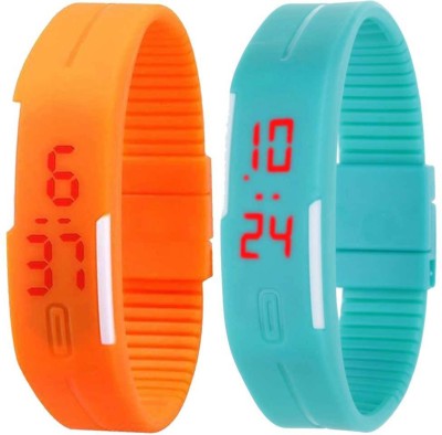 NS18 Silicone Led Magnet Band Set of 2 Orange And Sky Blue Digital Watch  - For Boys & Girls   Watches  (NS18)
