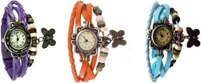 

Kissu Vintage Rakhi Watch Combo of 3 Purple, Orange And Sky Blue Watch - For Women