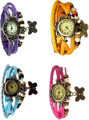 NS18 Vintage Butterfly Rakhi Combo of 4 Purple, Sky Blue, Yellow And Pink Analog Watch  - For Women   Watches  (NS18)