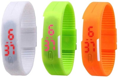 NS18 Silicone Led Magnet Band Combo of 3 White, Green And Orange Digital Watch  - For Boys & Girls   Watches  (NS18)
