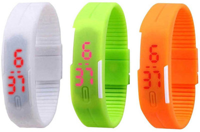 View NS18 Silicone Led Magnet Band Combo of 3 White, Green And Orange Digital Watch  - For Boys & Girls Wrist Watches Price Online(NS18)