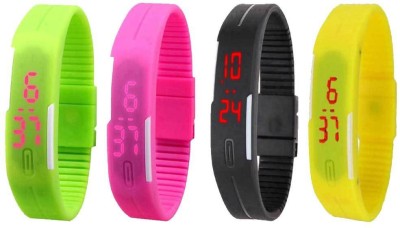 NS18 Silicone Led Magnet Band Combo of 4 Green, Pink, Black And Yellow Digital Watch  - For Boys & Girls   Watches  (NS18)