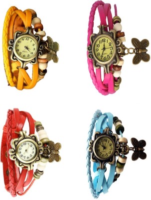 NS18 Vintage Butterfly Rakhi Combo of 4 Yellow, Red, Pink And Sky Blue Analog Watch  - For Women   Watches  (NS18)