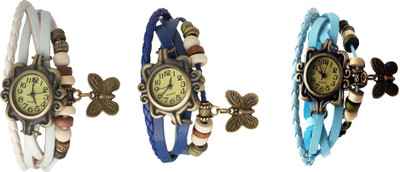

Kissu Vintage Rakhi Watch Combo of 3 White, Blue And Sky Blue Watch - For Women