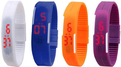 

NS18 Silicone Led Magnet Band Watch Combo of 4 White, Blue, Orange And Purple Watch - For Couple