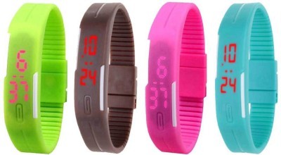 NS18 Silicone Led Magnet Band Watch Combo of 4 Green, Brown, Pink And Sky Blue Digital Watch  - For Couple   Watches  (NS18)