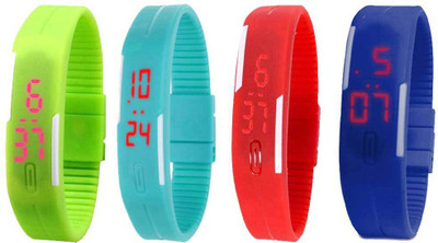 

NS18 Silicone Led Magnet Band Combo of 4 Green, Sky Blue, Red And Blue Watch - For Boys & Girls