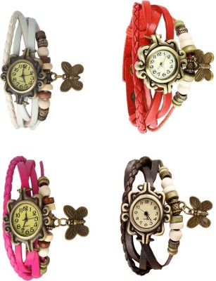 NS18 Vintage Butterfly Rakhi Combo of 4 White, Pink, Red And Brown Analog Watch  - For Women   Watches  (NS18)