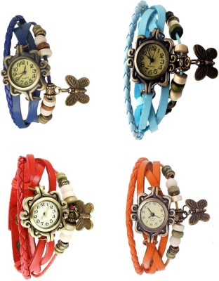 NS18 Vintage Butterfly Rakhi Combo of 4 Blue, Red, Sky Blue And Orange Analog Watch  - For Women   Watches  (NS18)