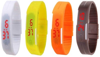 NS18 Silicone Led Magnet Band Combo of 4 White, Yellow, Orange And Brown Digital Watch  - For Boys & Girls   Watches  (NS18)