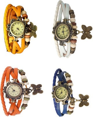 NS18 Vintage Butterfly Rakhi Combo of 4 Yellow, Orange, White And Blue Analog Watch  - For Women   Watches  (NS18)
