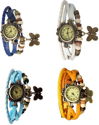 NS18 Vintage Butterfly Rakhi Combo of 4 Blue, Sky Blue, White And Yellow Analog Watch  - For Women   Watches  (NS18)