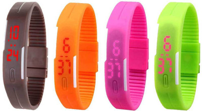 

Kissu Led Magnet Band Combo of 4 Brown, Orange, Pink And Green Watch - For Men & Women