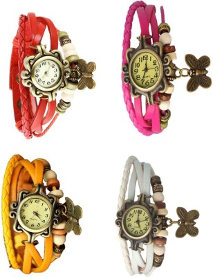 NS18 Vintage Butterfly Rakhi Combo of 4 Red, Yellow, Pink And White Analog Watch  - For Women   Watches  (NS18)