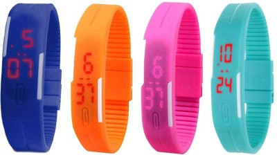 NS18 Silicone Led Magnet Band Watch Combo of 4 Blue, Orange, Pink And Sky Blue Digital Watch  - For Couple   Watches  (NS18)