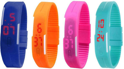 NS18 Silicone Led Magnet Band Watch Combo of 4 Blue, Orange, Pink And Sky Blue Digital Watch  - For Couple   Watches  (NS18)