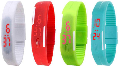 

NS18 Silicone Led Magnet Band Watch Combo of 4 White, Red, Green And Sky Blue Watch - For Couple